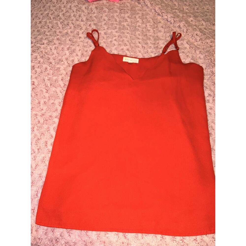Socialite Womens Cherry Red Deep V-Neck Tank Top Shirt Size M